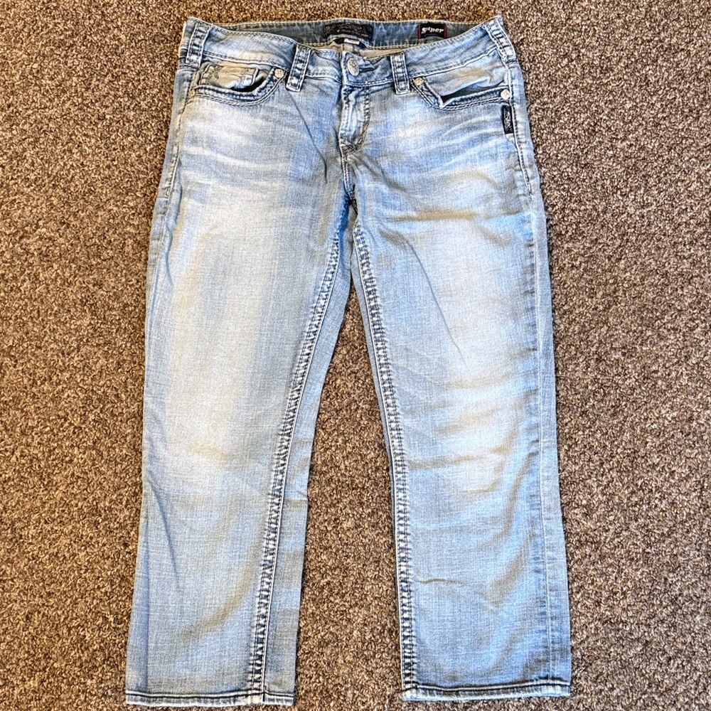 Women’s Silver Aiko Mid Capri Sky Blue Jeans